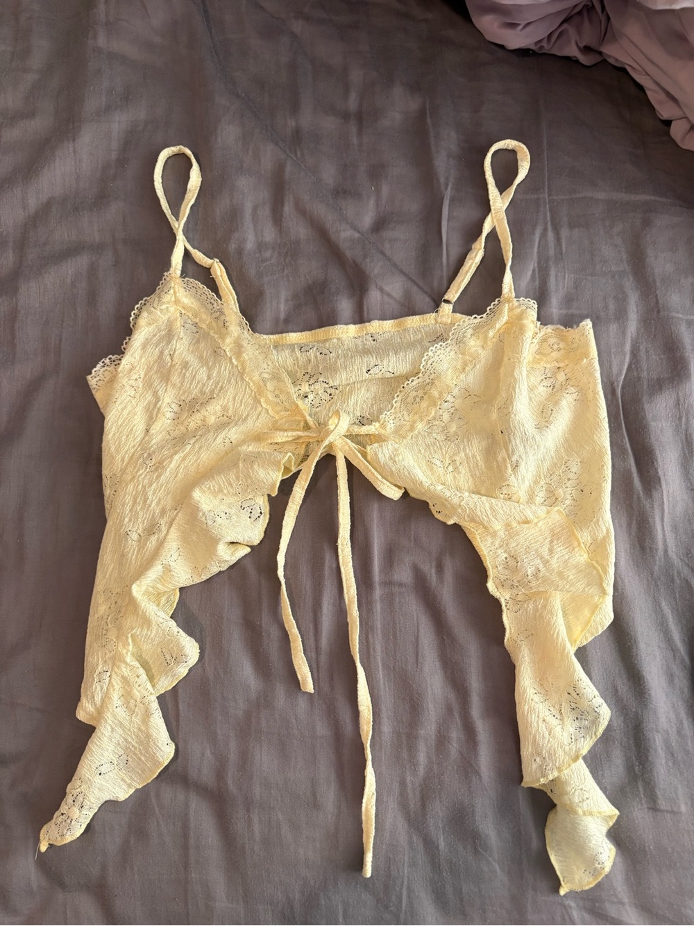 Cider Pale Yellow Lace Tie-Front Tank Top